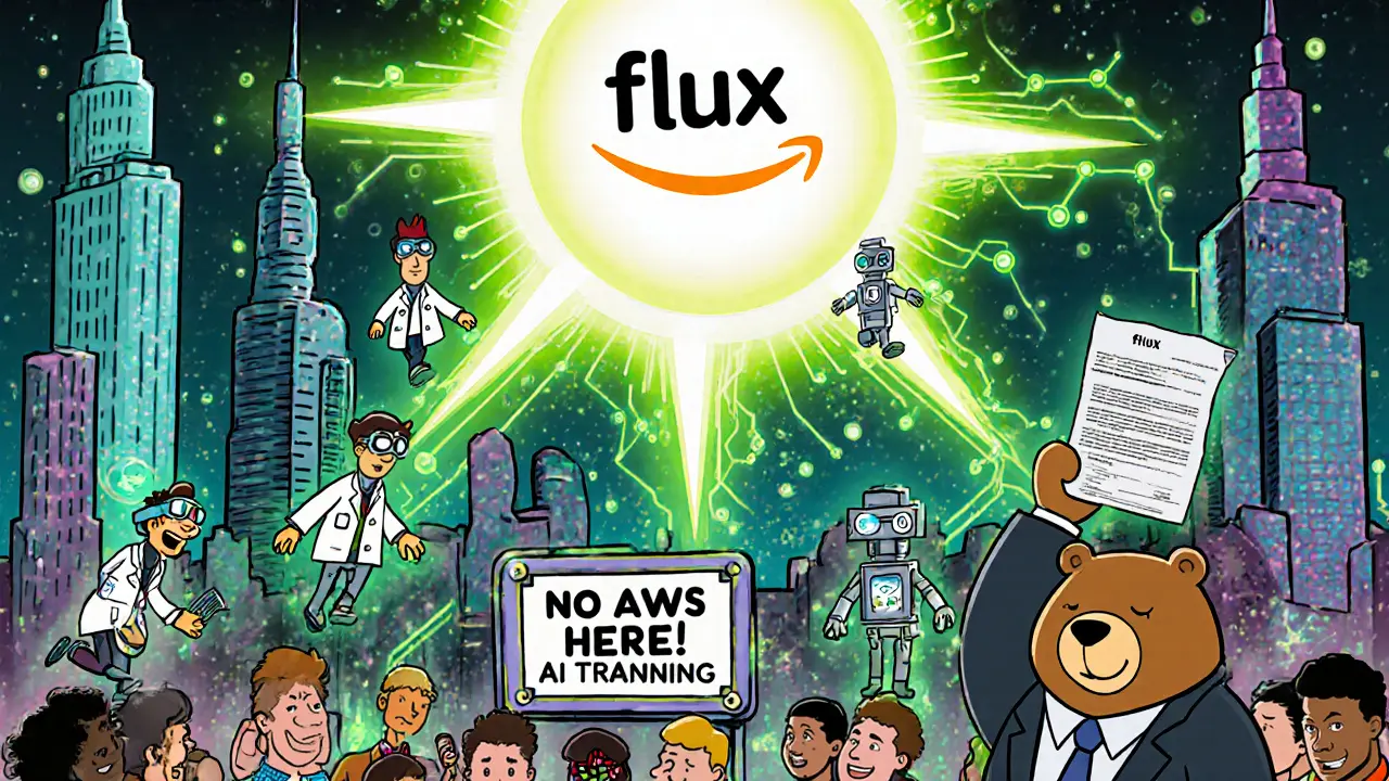 Futuristic city of nodes with developers handing AI tasks to friendly robot nodes.