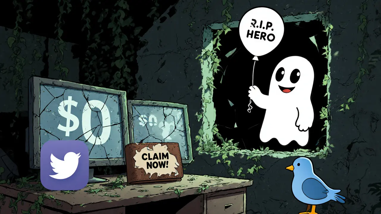 Abandoned FarmHero headquarters with dead screens and a ghostly developer floating away.