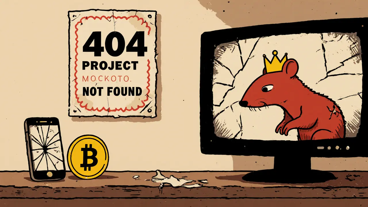 An old SHREW token on a dusty shelf beside a broken phone and a &#039;404&#039; screen.