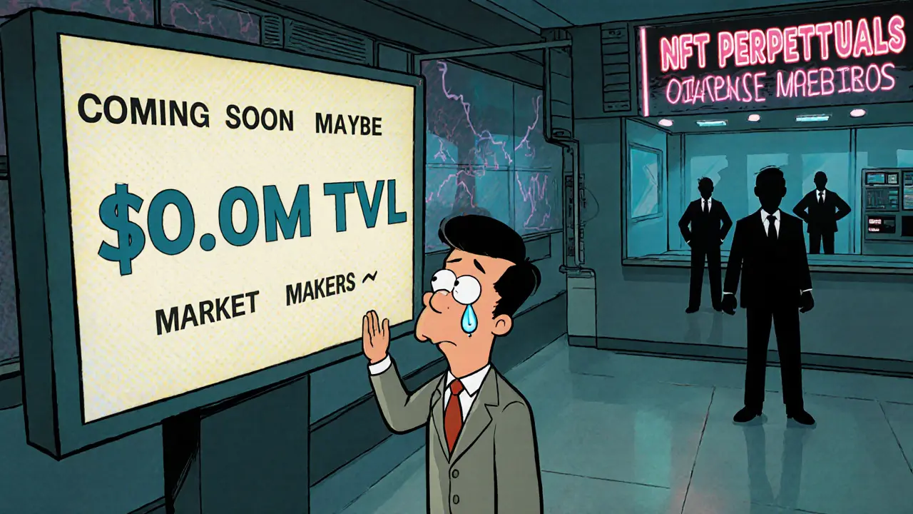 Lonely trader in 60s cartoon style facing a &#039;<h2>Why RubyDex Is Different (And Why That Matters)</h2>.0M TVL&#039; screen, with disappearing market makers behind him.