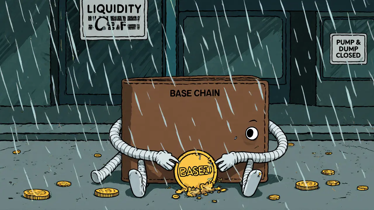 A lonely wallet sitting on an empty digital street surrounded by falling zero coins.