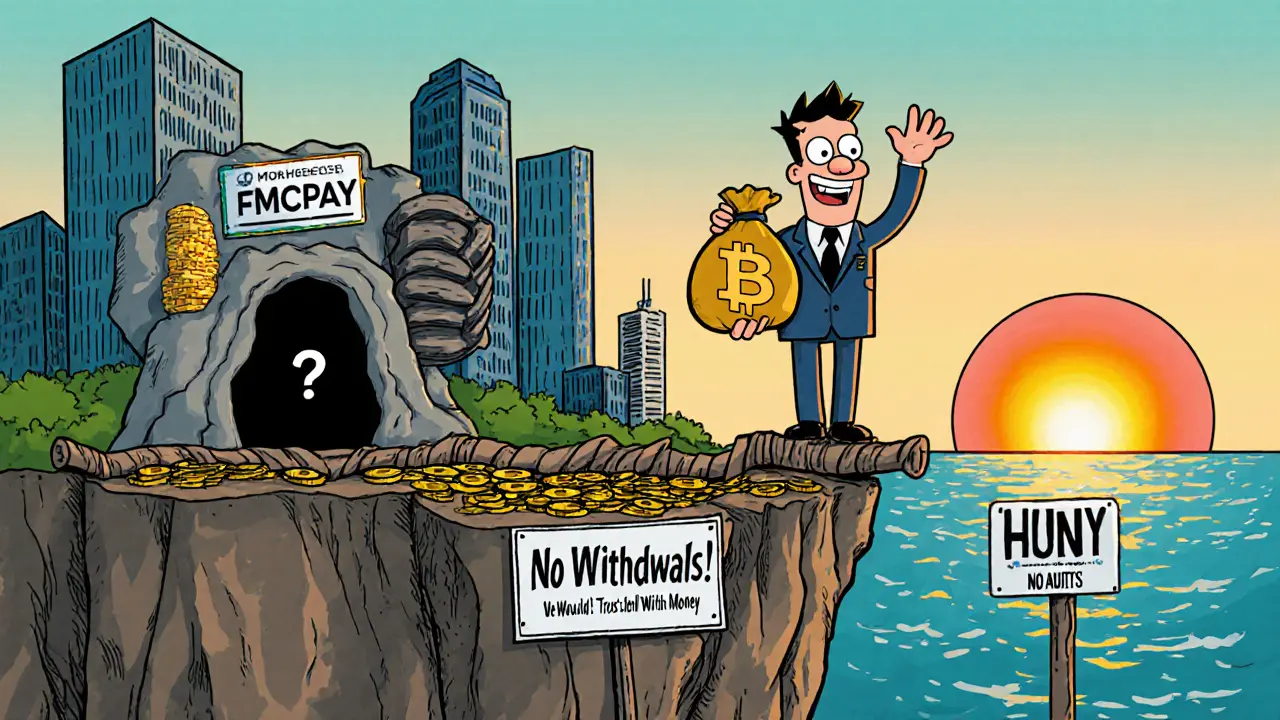 User on a crumbling bridge to a cliff labeled &#039;No Withdrawals&#039; while a shadowy figure watches.