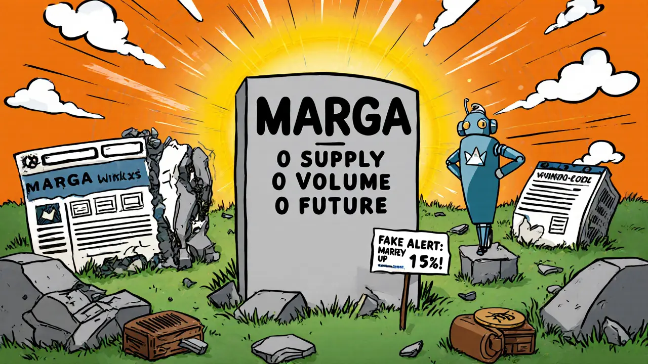 A blockchain tombstone marks a dead coin, while real projects glow nearby in classic Hanna-Barbera art.