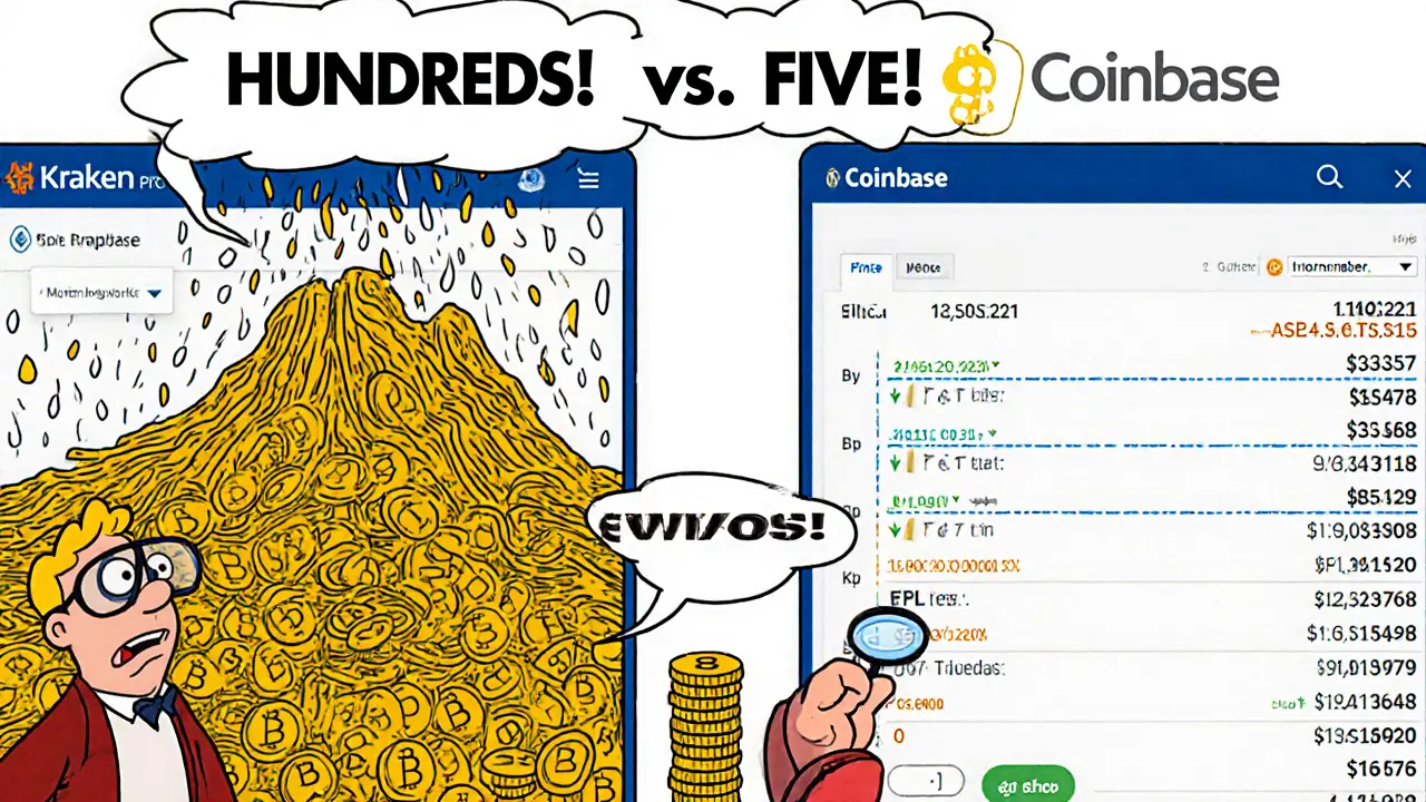 Side-by-side trading screens comparing Kraken&#039;s deep order book to Coinbase&#039;s thin one
