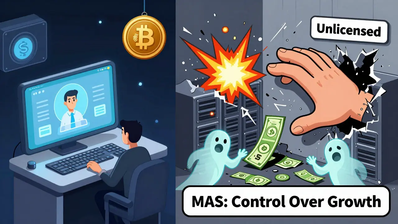 Licensed crypto platform safe vs. unlicensed one being destroyed by MAS.