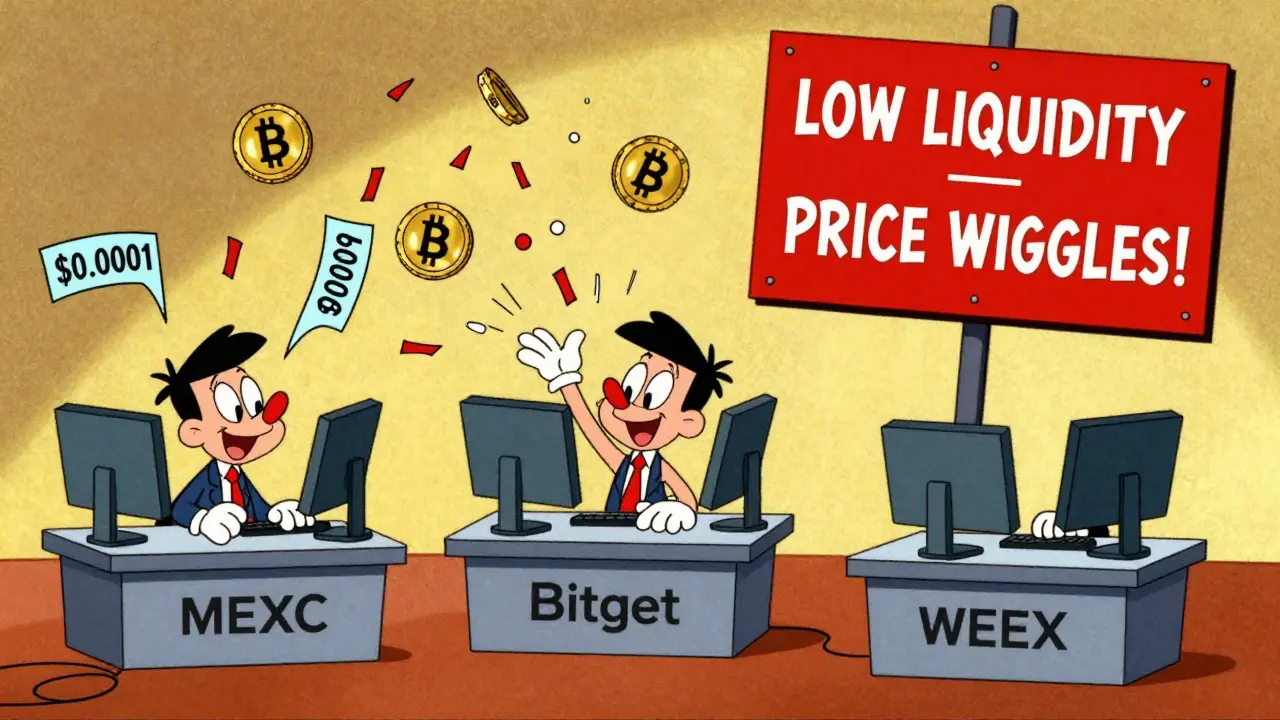 Three chaotic crypto exchange desks with wildly fluctuating BUN prices in classic Hanna-Barbera style.