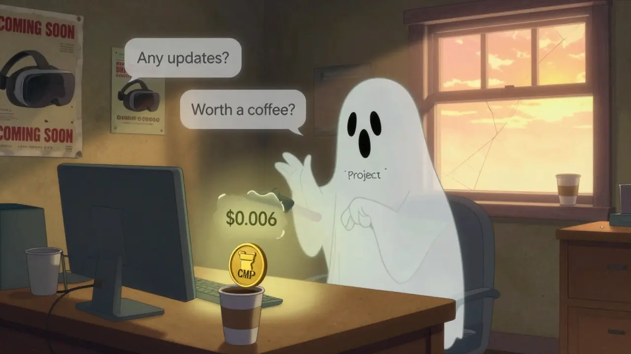 A ghostly project figure drifts through a deserted Discord room with fading chat messages.