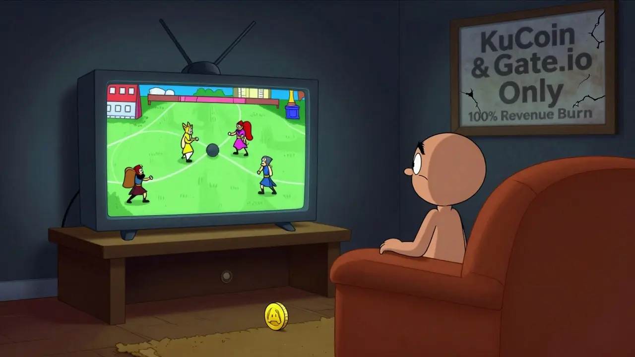 A lone player watching an old game on TV as an AOG token rolls away into darkness.