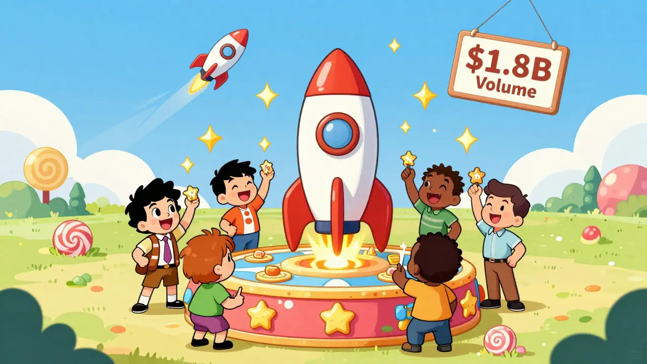 Users stake ONE tokens on a rocket-shaped platform as stars rain down, symbolizing 15% APY rewards.