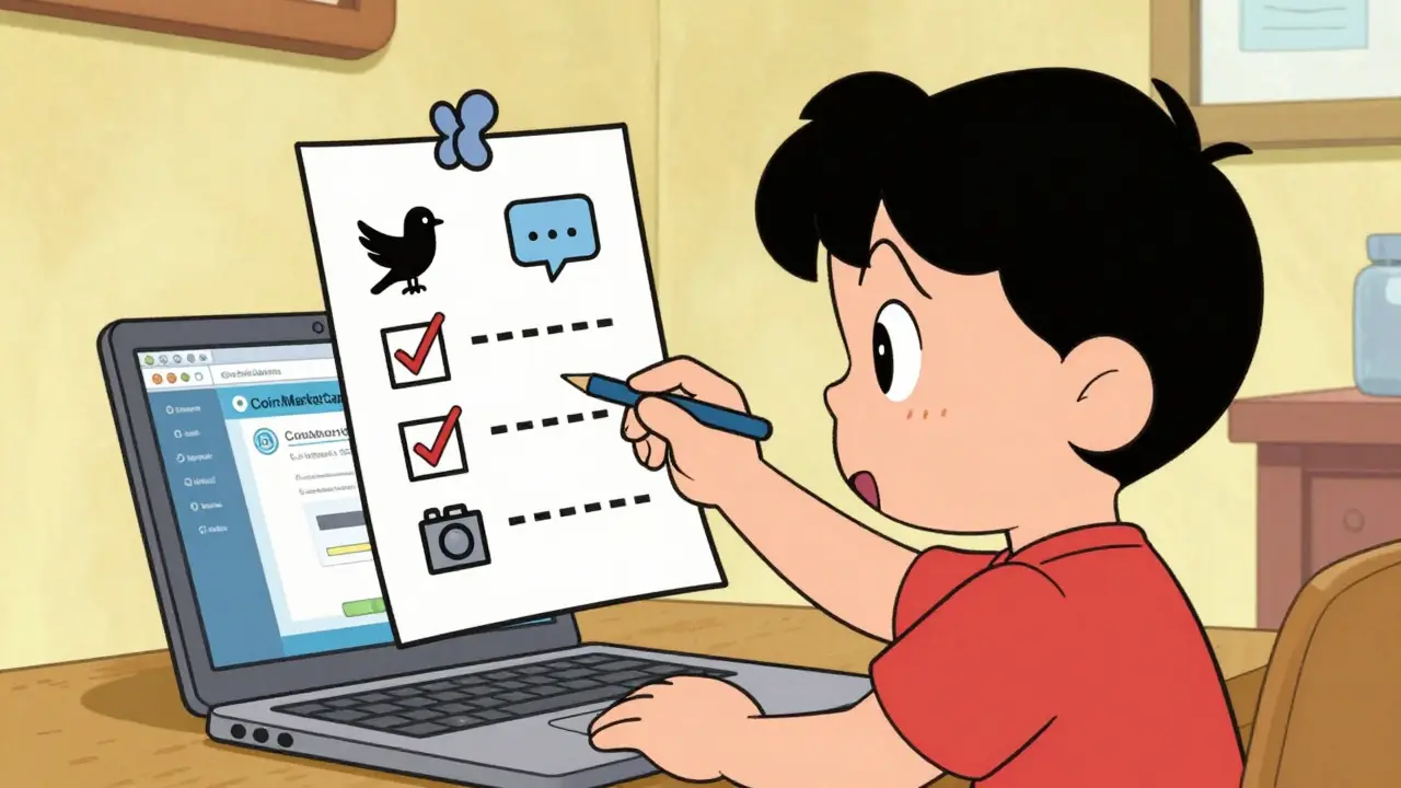 Young fan checking social media steps with icons on checklist