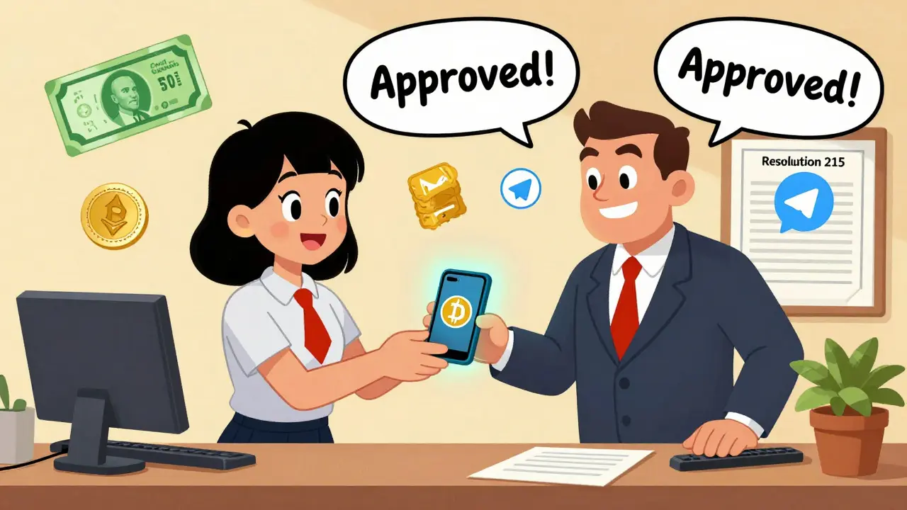 A Cuban shop owner gets licensed to accept crypto, with Central Bank officer stamping approval.