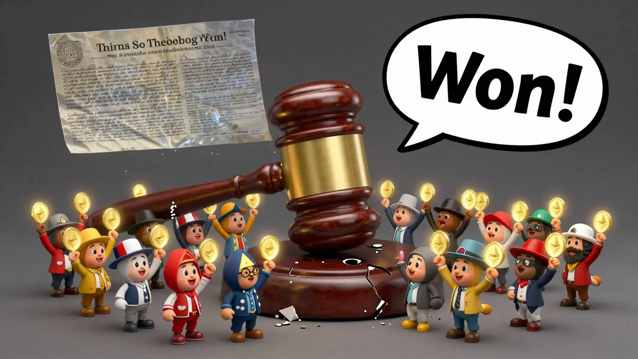 Hundreds of quirky characters cheering around a Constitution floating just out of reach at an auction.