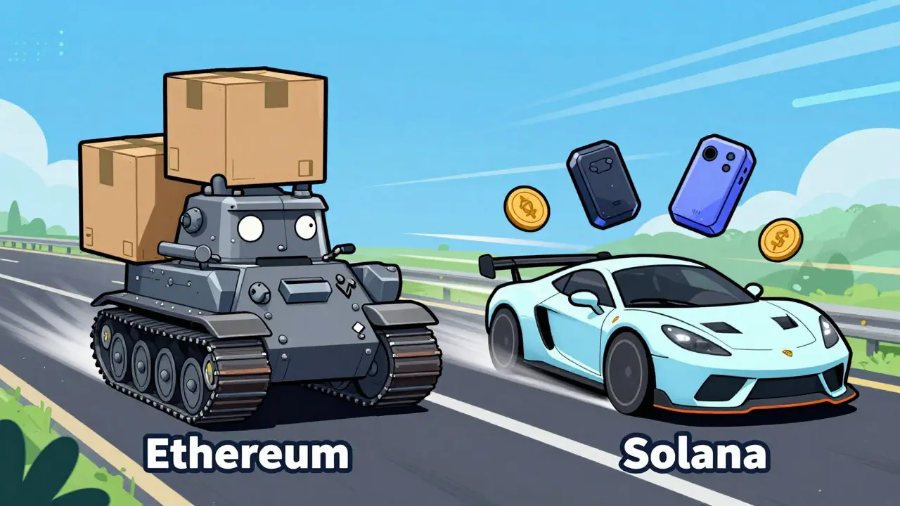 Ethereum tank vs fast Solana race car