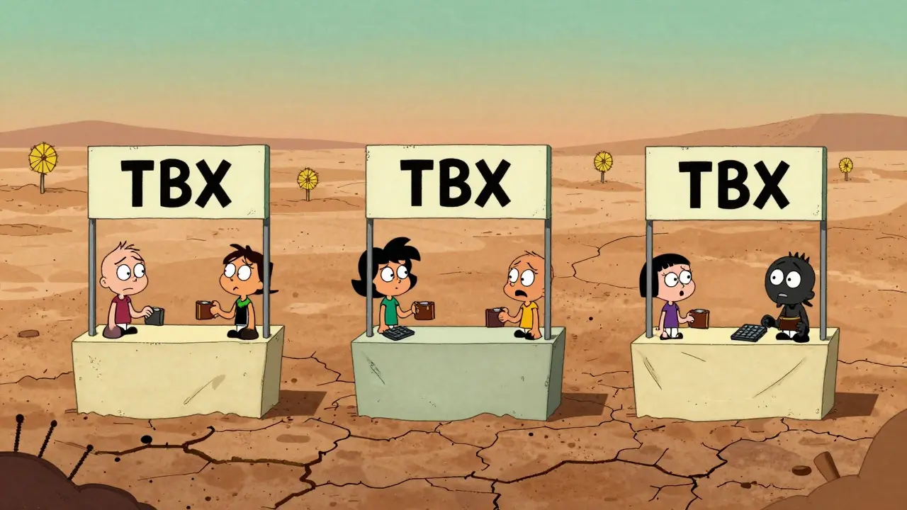 Fragmented exchanges showing different prices in a barren landscape