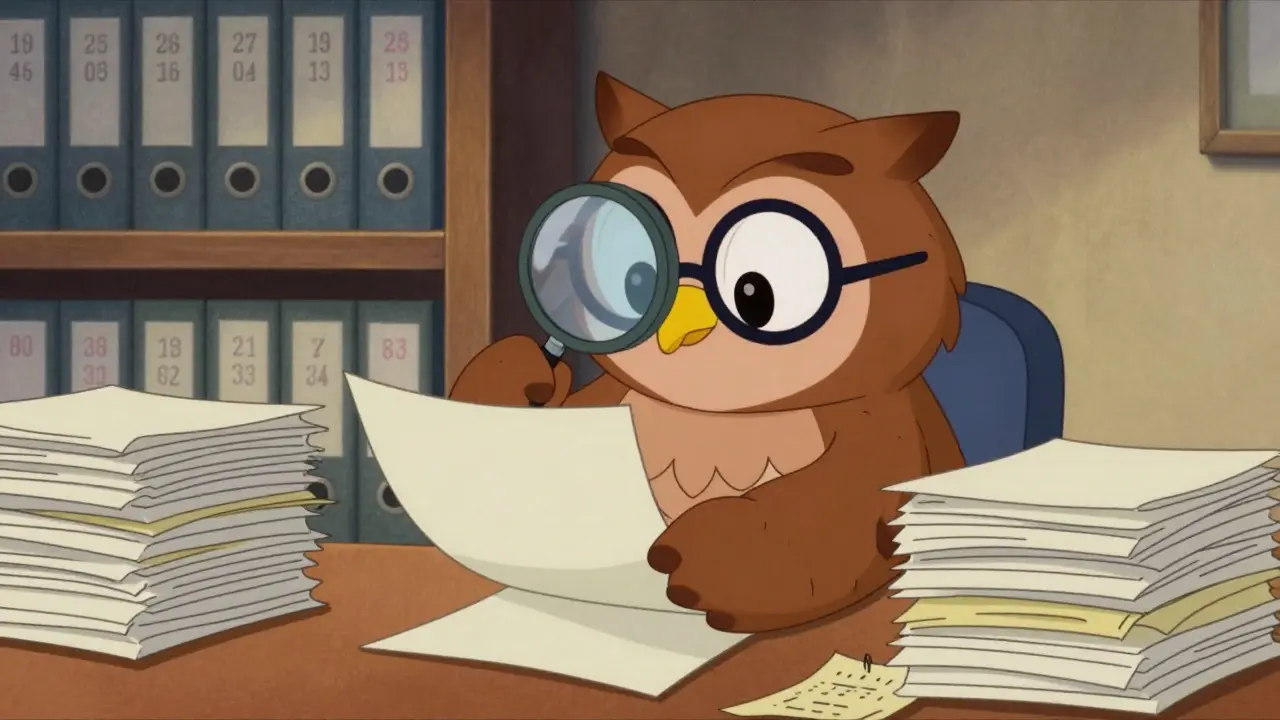 Wise owl organizing financial records for tax compliance