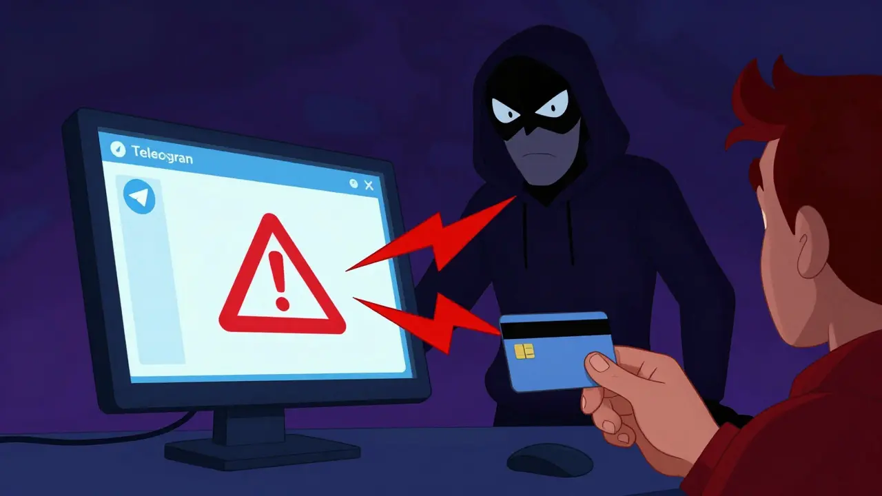 Cartoon hacker sending phishing scams through a messaging app
