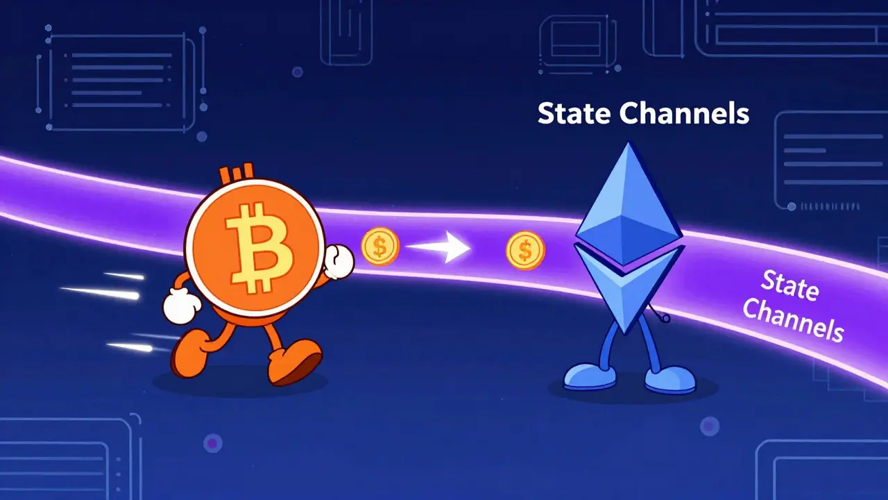 Characters connected by glowing tunnels representing fast cross-chain trading