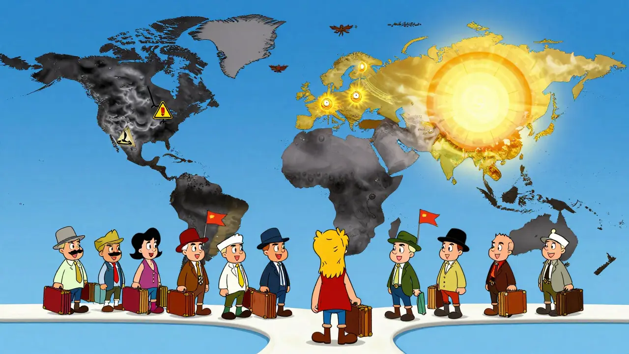 Map showing crypto-restricted vs friendly countries for migration