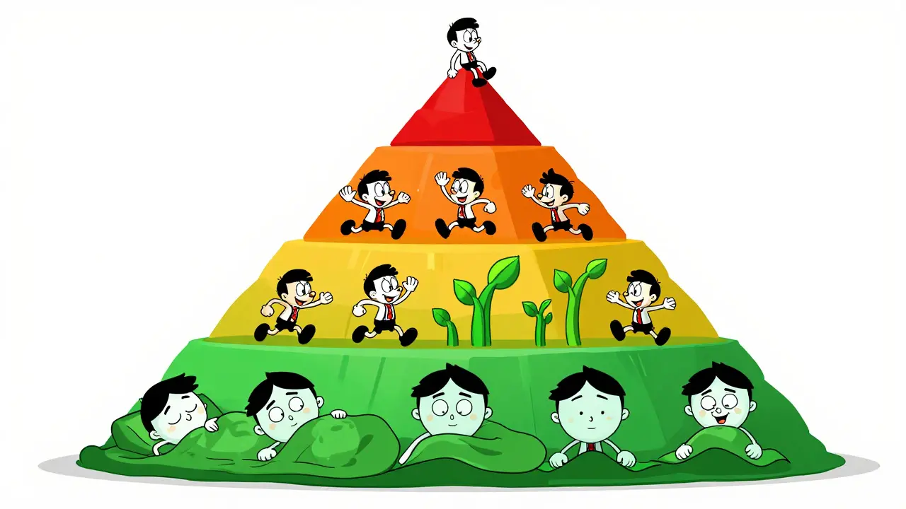 Pyramid diagram showing balanced crypto portfolio risk levels.