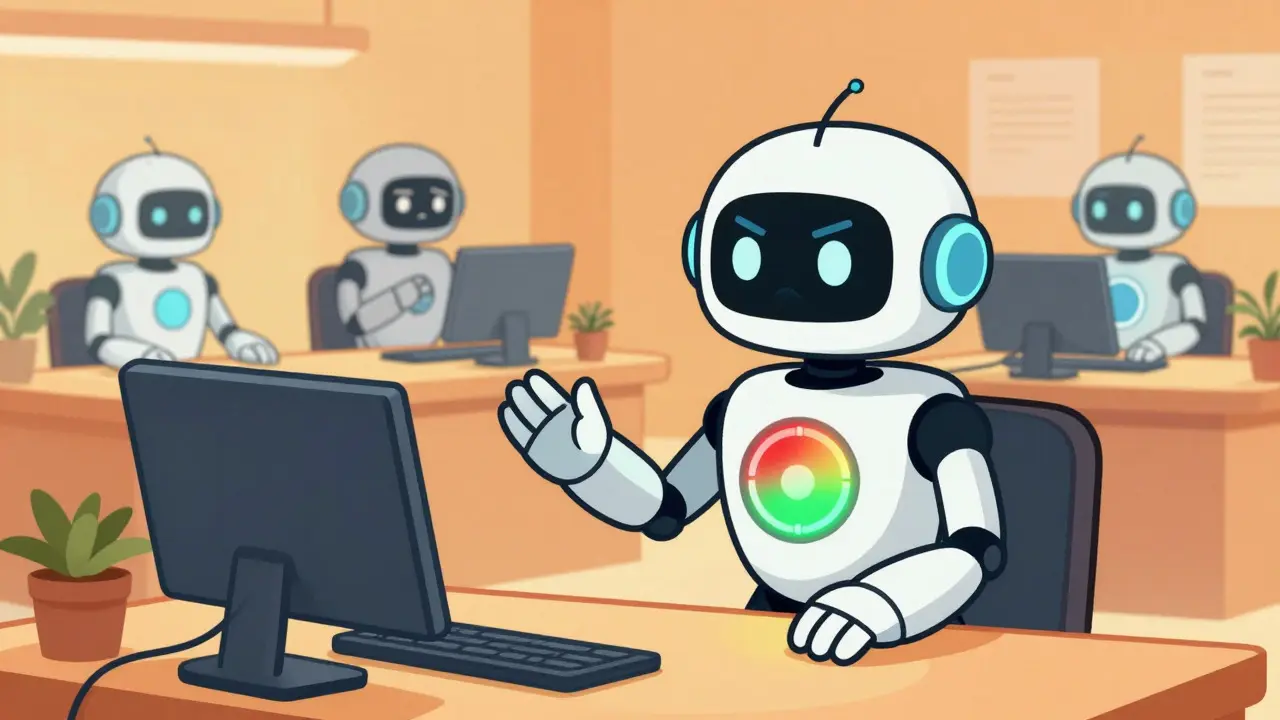 Animated AI agent resolving a customer issue with empathetic real-time feedback