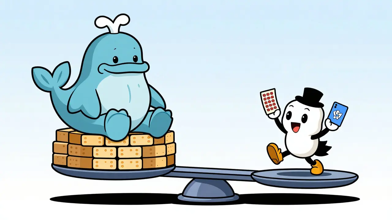 Cartoon comparison of Uniswap whale and ApeSwap character