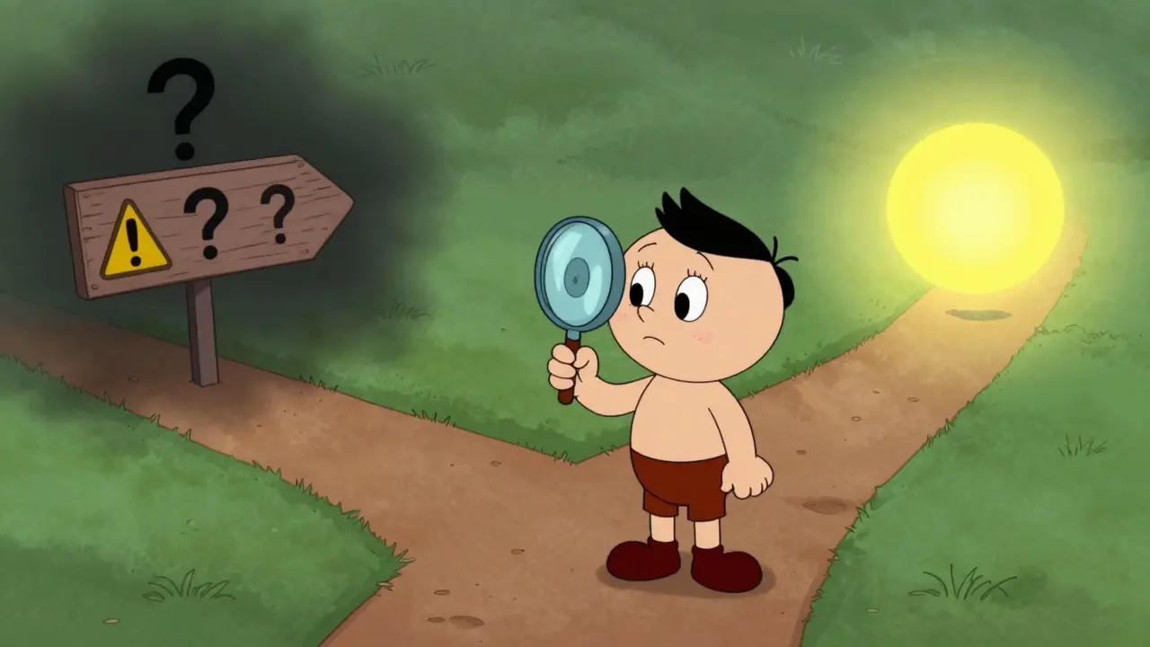 Cartoon investor weighing risks with magnifying glass