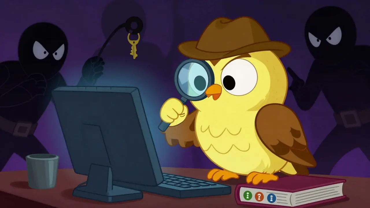 Detective owl checking crypto platform safety and security