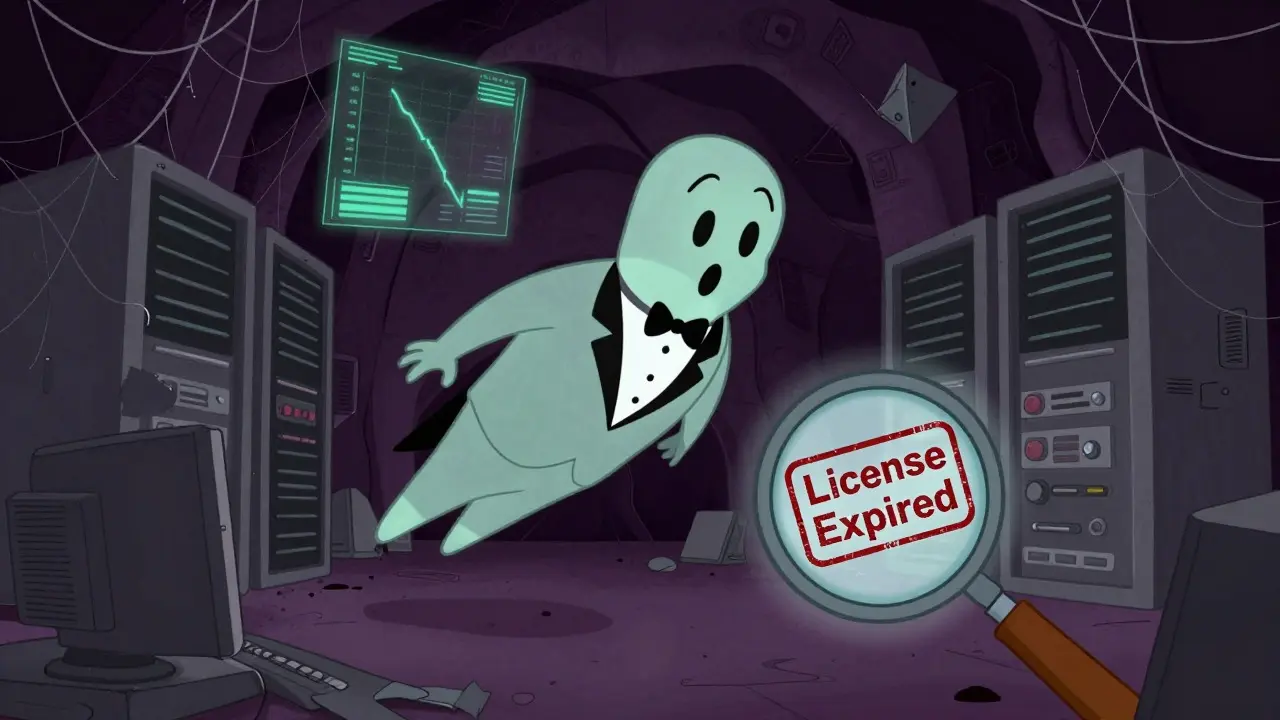 Ghostly figure in abandoned server room representing dead exchange