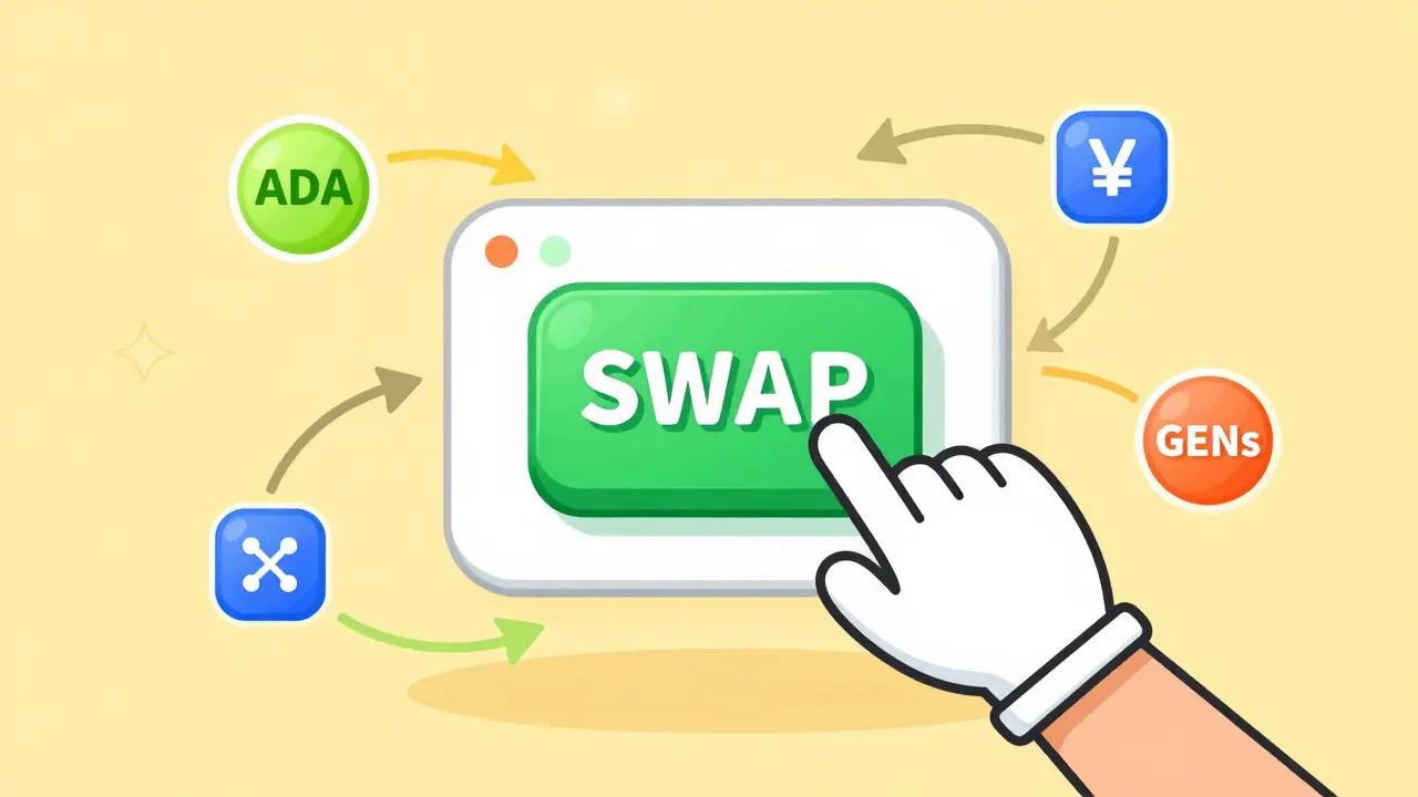 Illustration of easy swap interface with smooth token routing paths