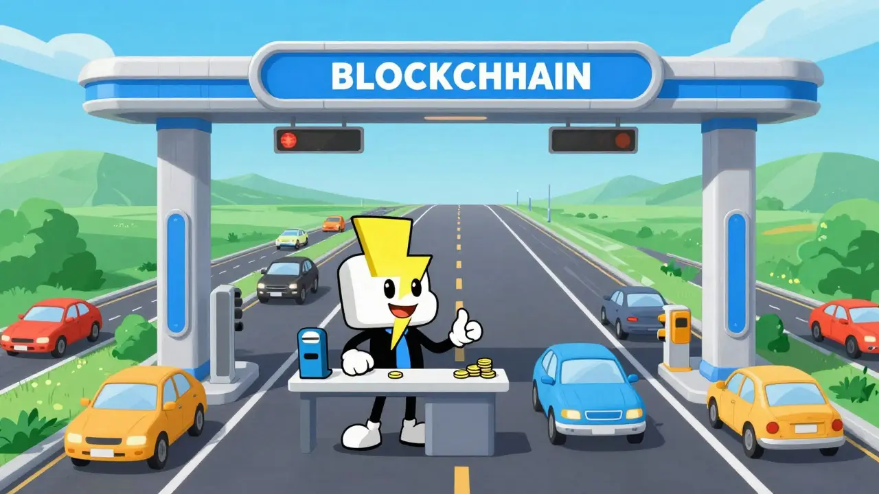 Lightning Network bolt collecting tolls on digital highway