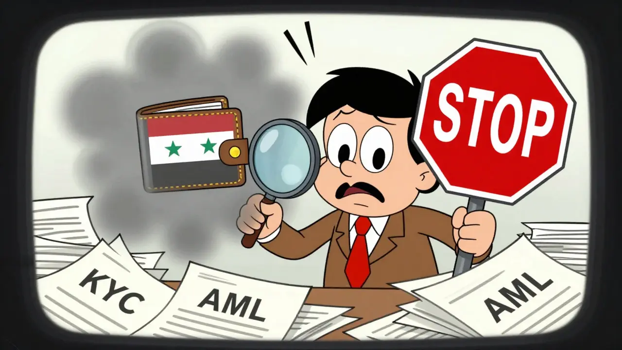 Accountant checking crypto compliance rules for Syria and Cuba