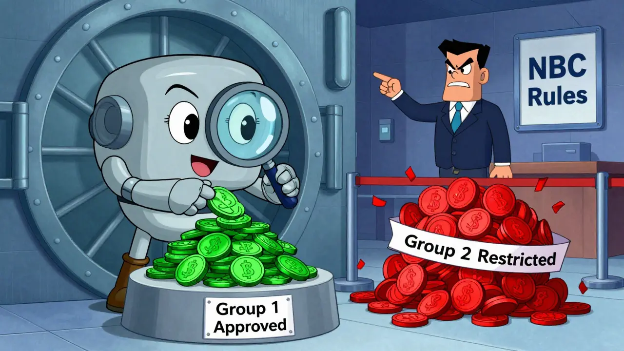 Robot guard separating approved and restricted crypto coins