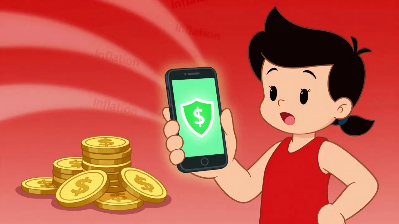 Smartphone glows protecting digital dollars from inflation winds