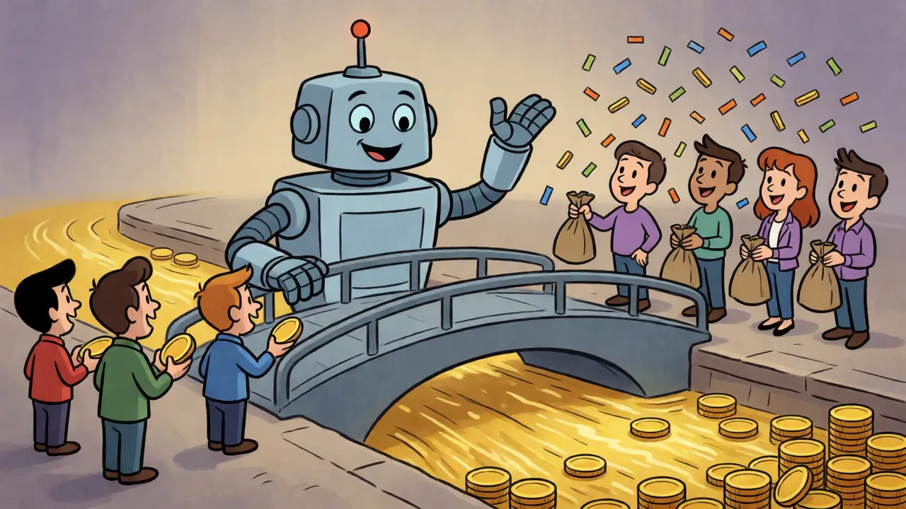Robot AMM bridging traders and providers earning rewards in DeFi pool