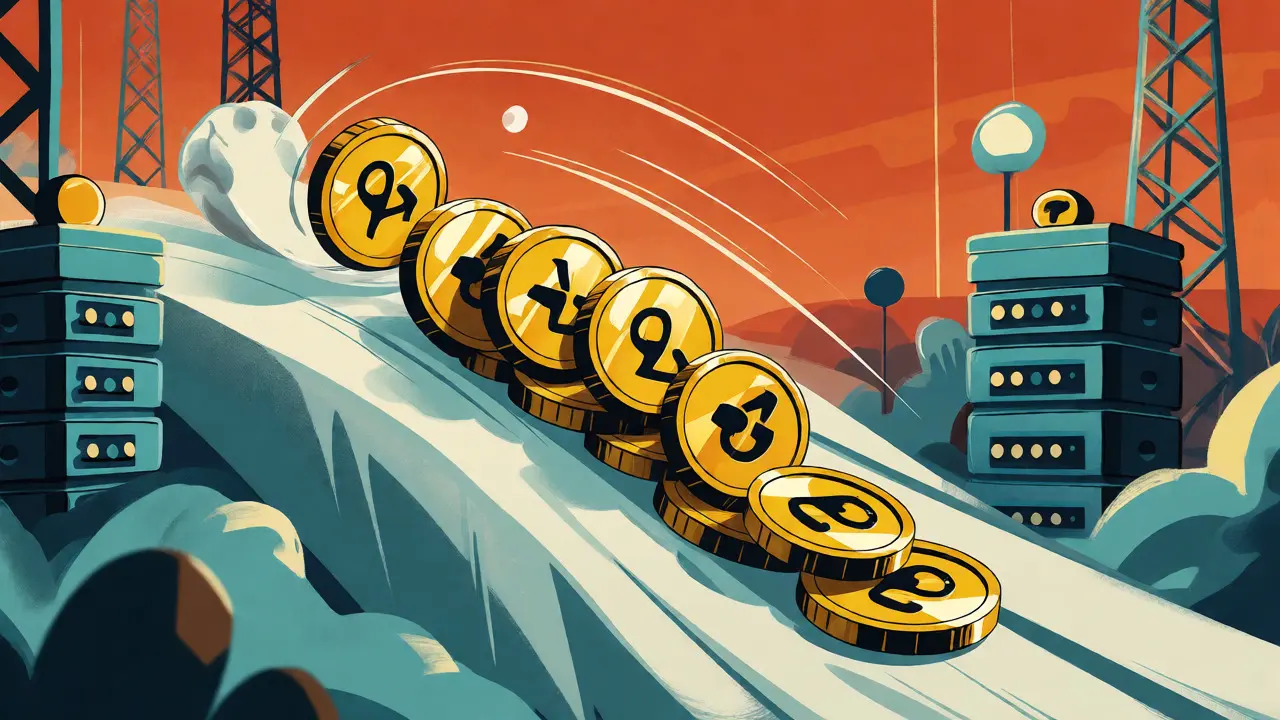 Cartoon snowball effect illustrating crypto staking compounding growth.
