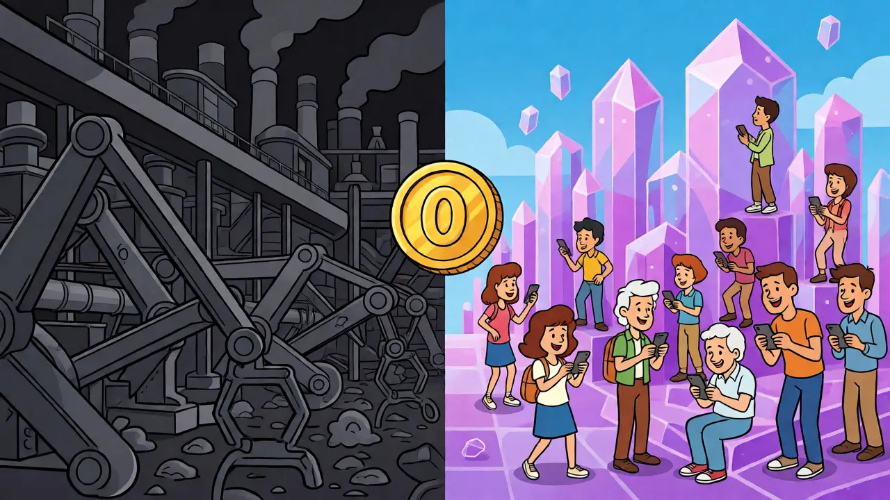 Contrast between industrial mining warehouses and casual mobile mining on Solana