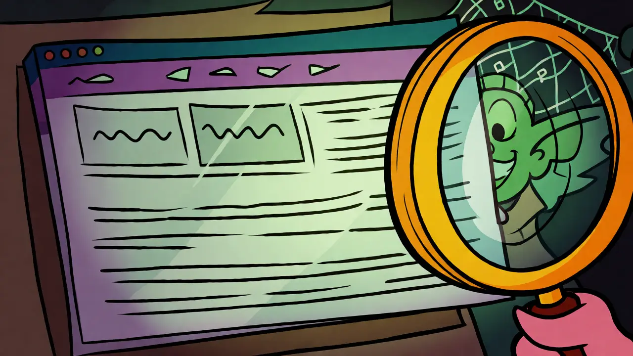 Detective magnifying glass inspecting a fake crypto site